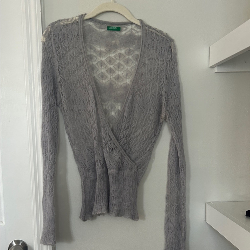 Gray Lace Knit Women's Sweater